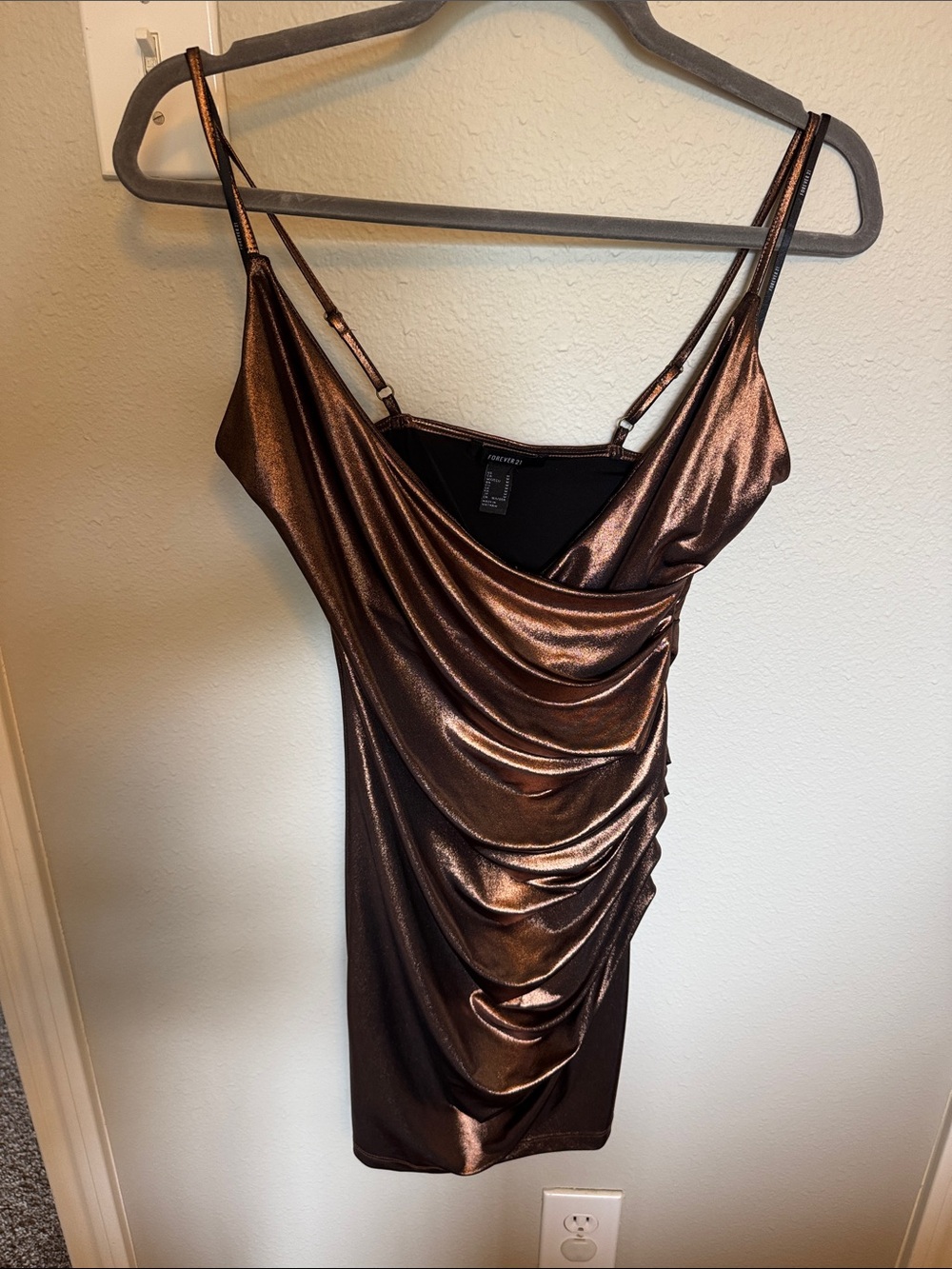 Forever 21 Metallic Bronze Ruched Slip Mini Dress